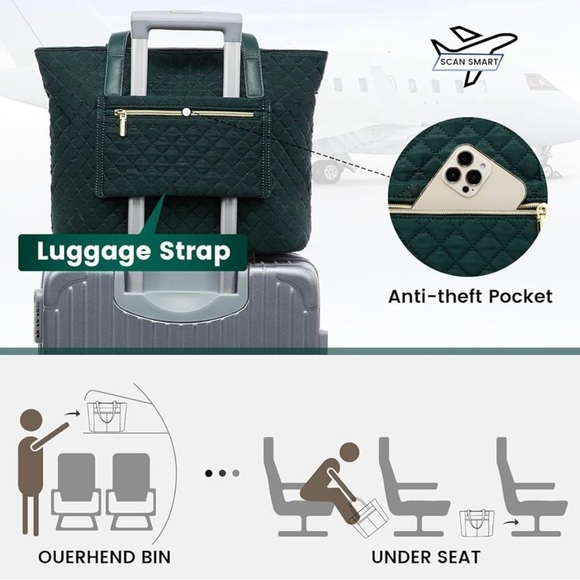 SOLD LOVEVOOK Green Quilted Tote Bag With Wristlet - Picture 5 of 10